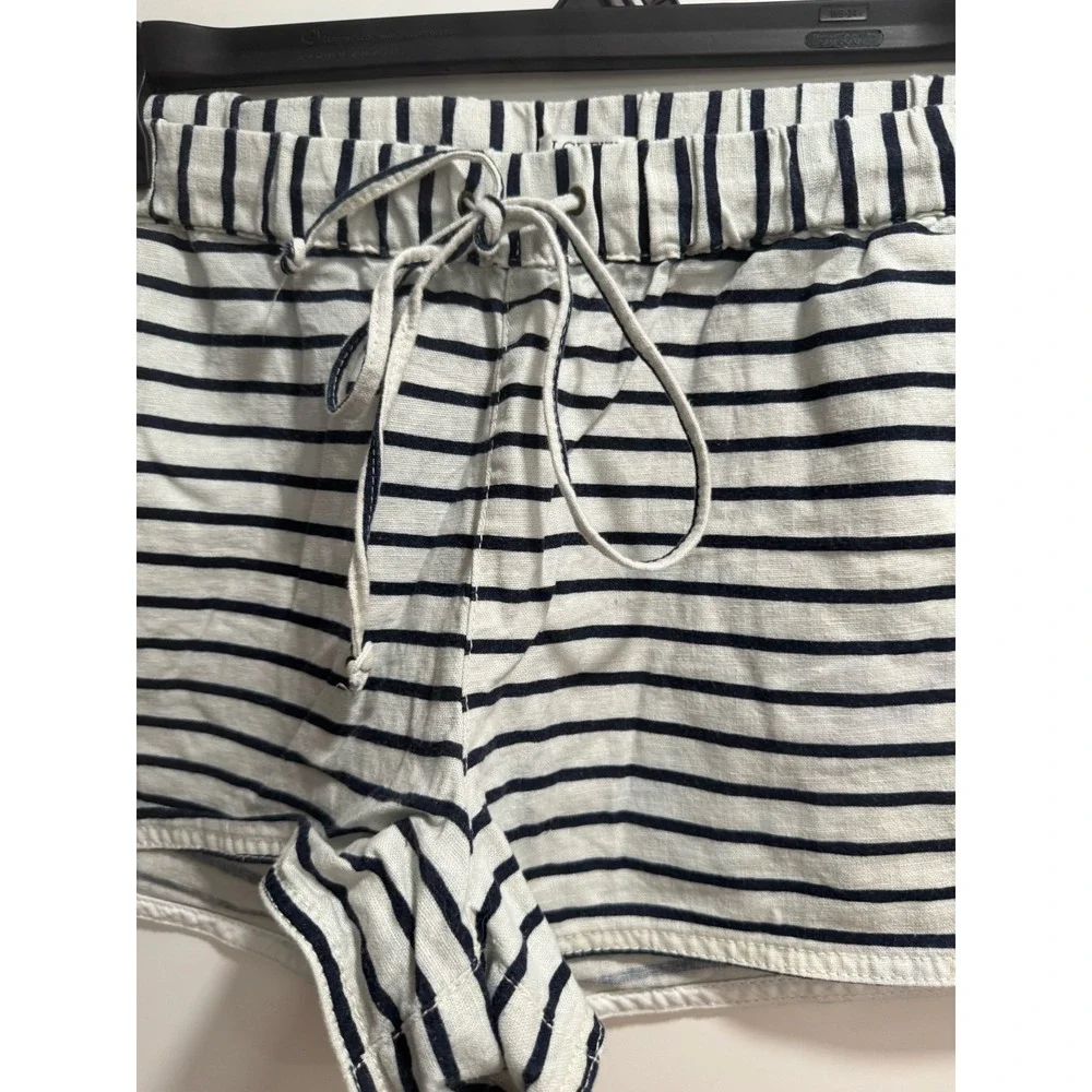 JCrew Womens Linen‎ Cotton Striped Drawstring Pull On Shorts Navy White Size M